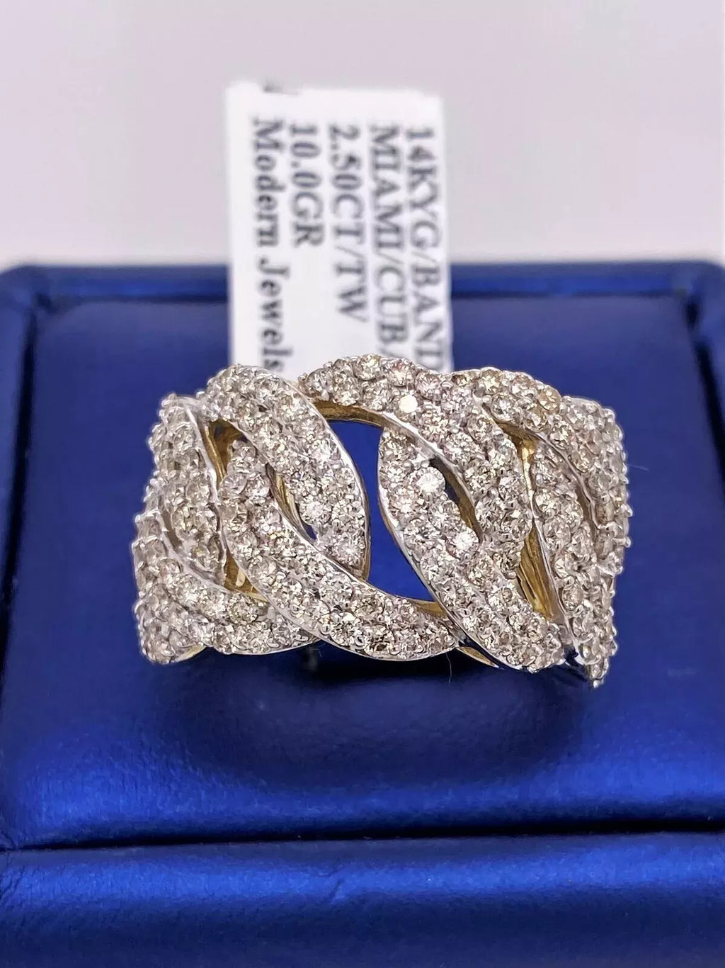 14k Yellow Gold 2.50 CT Diamond Pave Miami Cuban Ring, 10g, Size 7, S14868