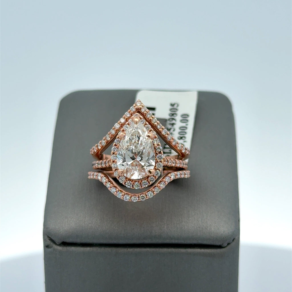14k Rose Gold 3.0 CT Diamond Halo Engagement Ring Set, 5.8gm, Size 3.75, S107727