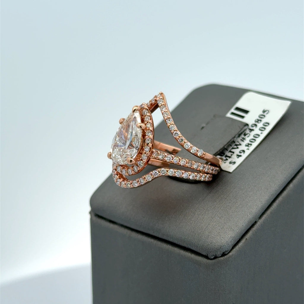 14k Rose Gold 3.0 CT Diamond Halo Engagement Ring Set, 5.8gm, Size 3.75, S107727