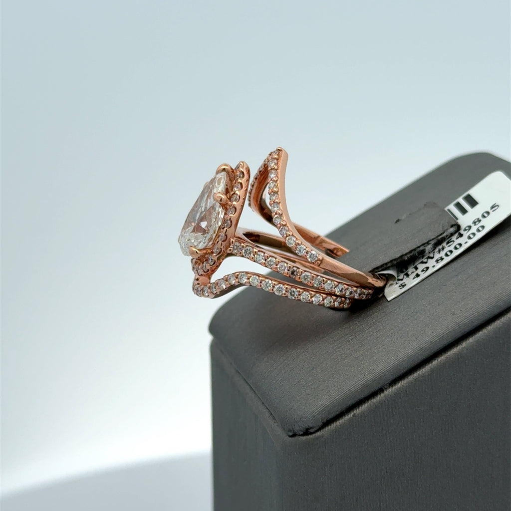 14k Rose Gold 3.0 CT Diamond Halo Engagement Ring Set, 5.8gm, Size 3.75, S107727