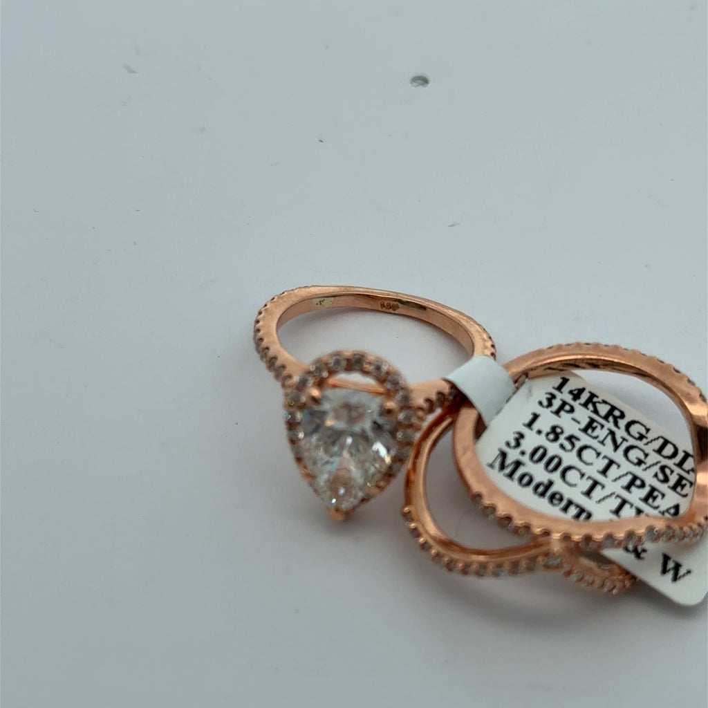 14k Rose Gold 3.0 CT Diamond Halo Engagement Ring Set, 5.8gm, Size 3.75, S107727