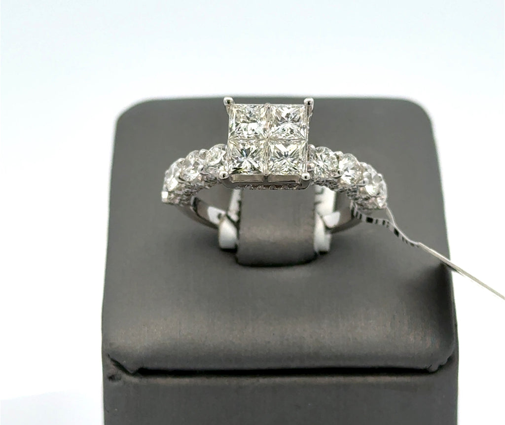 14k White Gold 2.75 CT Diamond Princess Engagement Ring, 4.8g, Size 7, S16315