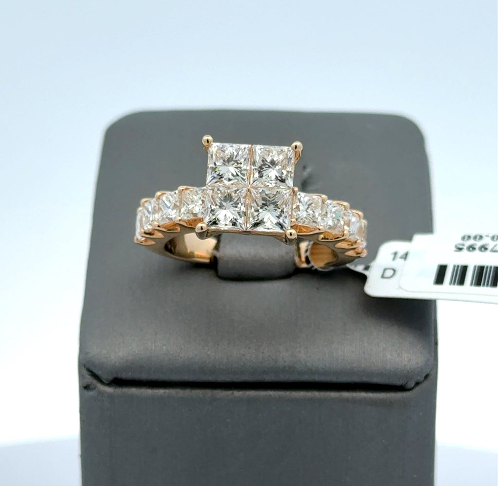 14k Yellow Gold 3.50 CT Diamond Princess Engagement Ring, 6.7g, Size 7, S16352