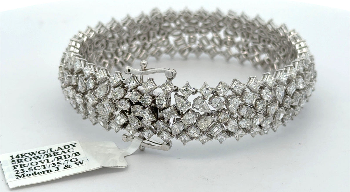 14k White Gold 21.5CT Diamond Bangle Bracelet, 35.7g, 8'',S108264