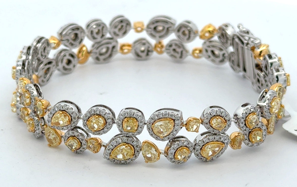 14k White Gold 11.25CTW Multi color Diamond Bangle Bracelet, 28.7g, 7''
