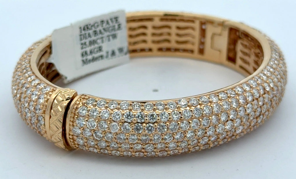 14k Yellow Gold 25.00CT Diamond Bangle Bracelet, 68.6g, 7'', S108378
