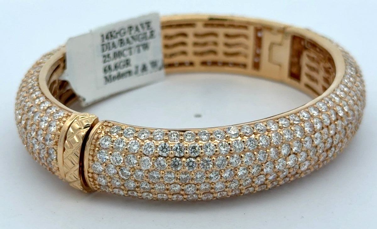 14k Yellow Gold 25.00CT Diamond Bangle Bracelet, 68.6g, 7'', S108378