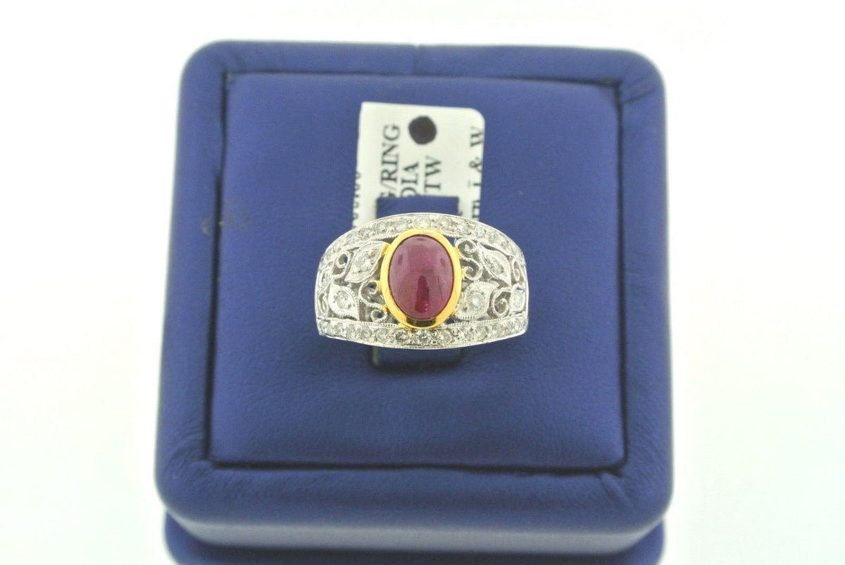 VINTAGE STYLE 18K TWO TONE 2.00 CT RUBY & DIAMOND LADIES RING