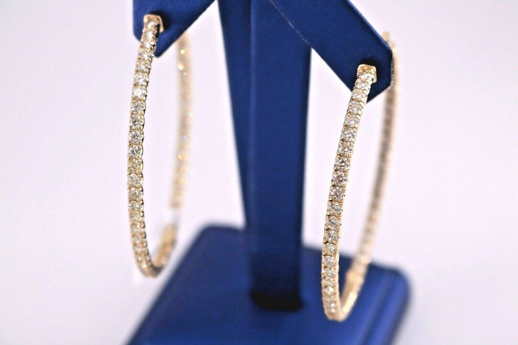 14K Yellow Gold 8.00 CT Diamond Inside Out Hoop Earrings, 18.9gm