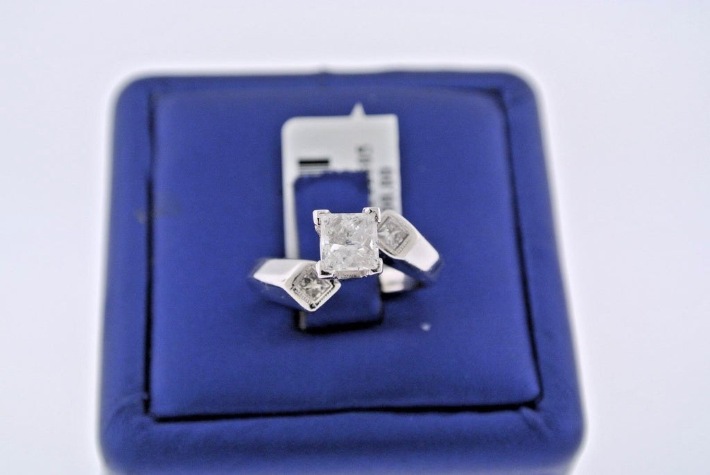 Platinum 1.25 CT Princess Cut Diamond Engagement Ring, 10.3gm, Size 4.5