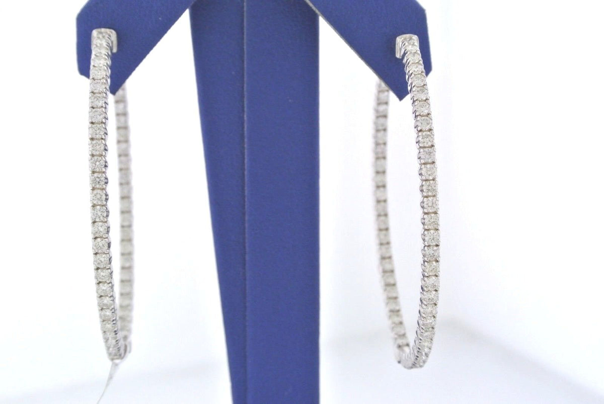 14k White Gold 4.00 CT Diamond Inside Out Oval Hoop Earrings, 12.2gm,