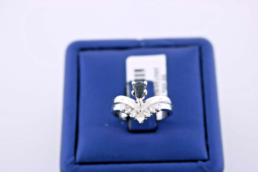14k White Gold 0.75 CT Diamond & Sapphire Ladies Ring, 4.4gm, Size 6, S104199