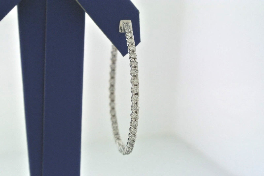 14k White Gold 2.75CT Diamond Inside Out Hoop Earrings, 8.5gm