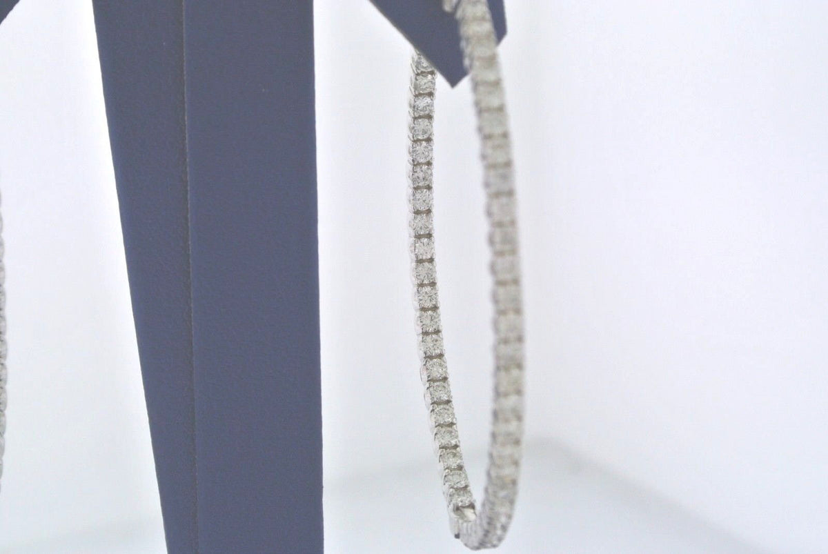 14k White Gold 4.00 CT Diamond Inside Out Oval Hoop Earrings, 12.2gm,