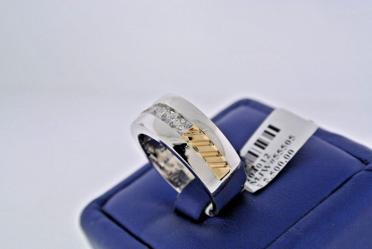 14k Two Tone Gold 1.00 CT Diamond Men's Wedding Band, 11.8gm, Size 10