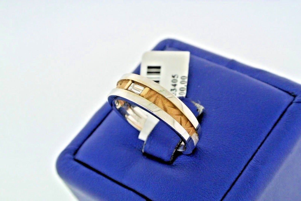 Fancy Design 14k Two Tone Gold Baguette Diamond Men's Band, 7.9, Size9.75