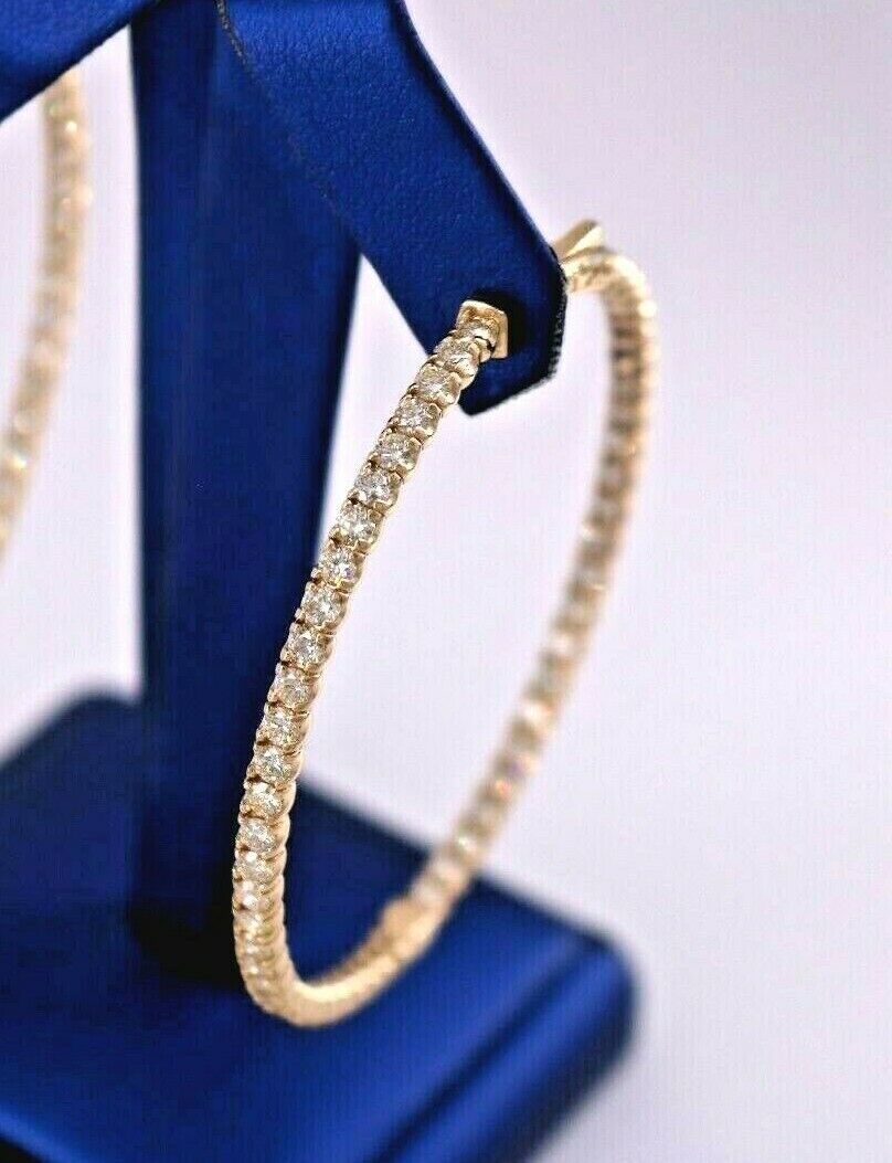 14K Yellow Gold 8.00 CT Diamond Inside Out Hoop Earrings, 18.9gm