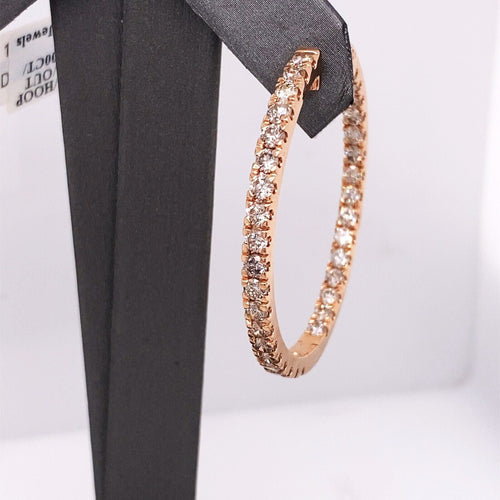 10k Rose Gold 6.00 CT Diamond Inside Out Hoop Earrings, 13.5g, 1.5