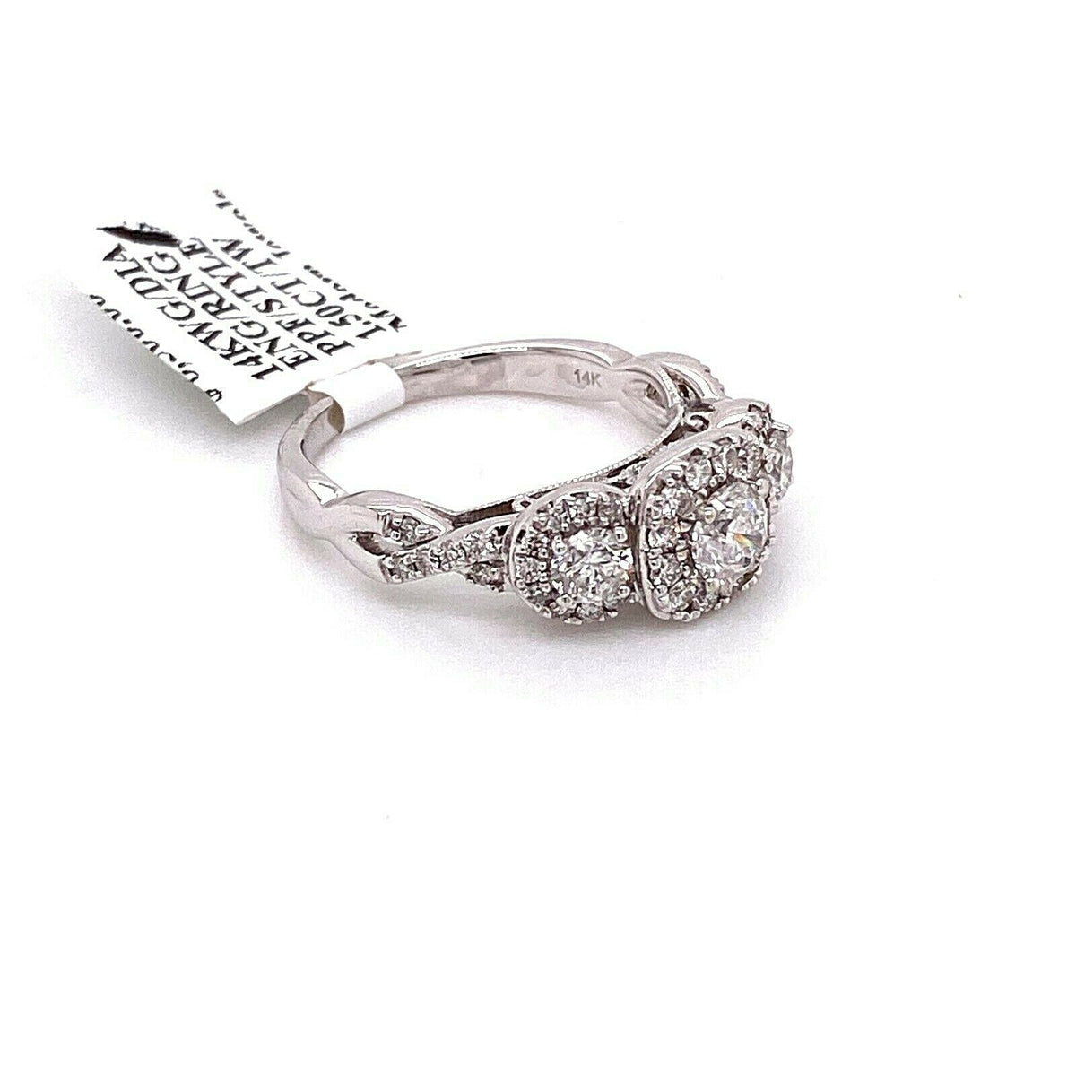 Past Present Future 14k White Gold 1.50 CT Diamond Engagement Ring, 5.6gm