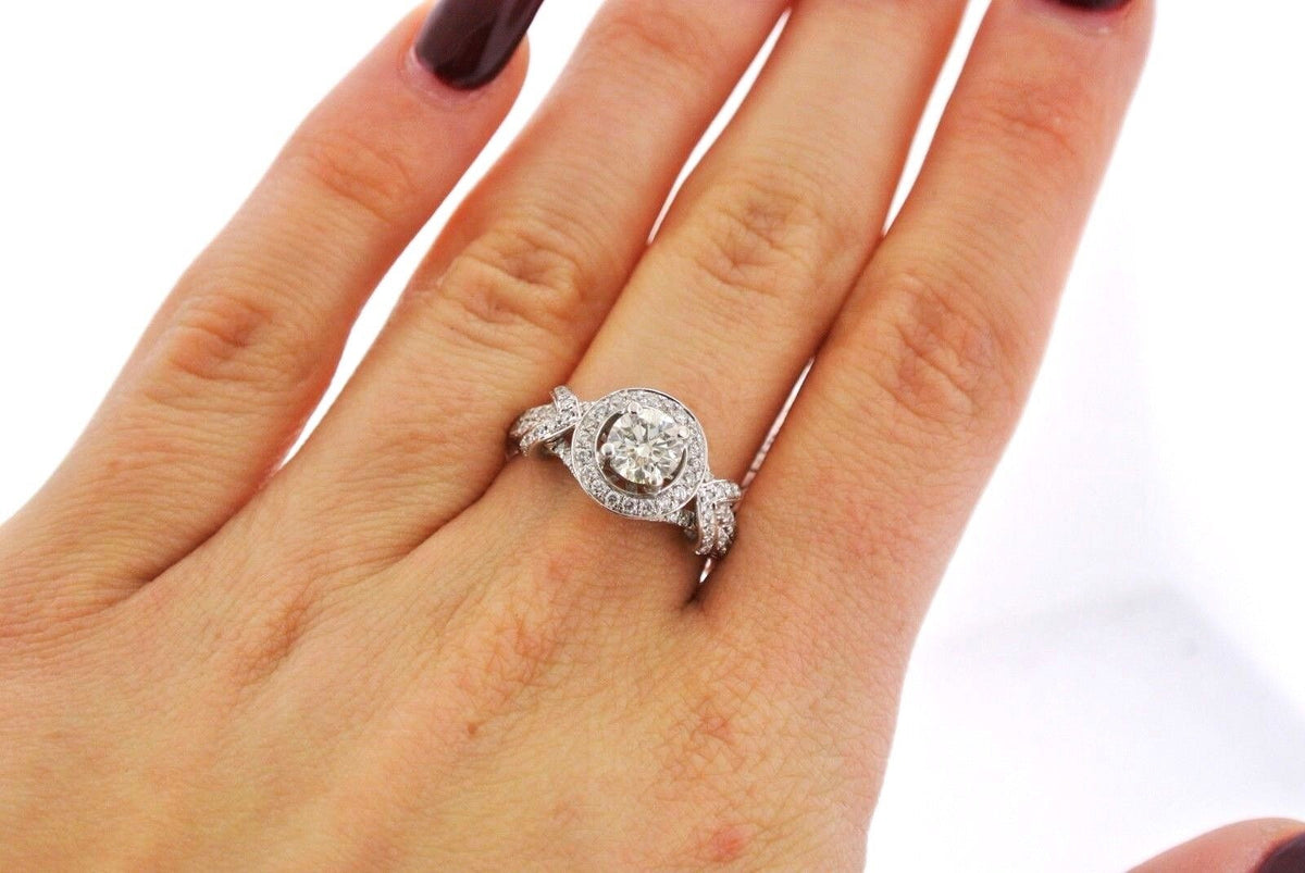 14k White Gold 1.25 CT Diamond Halo Engagement Ring, 5gm