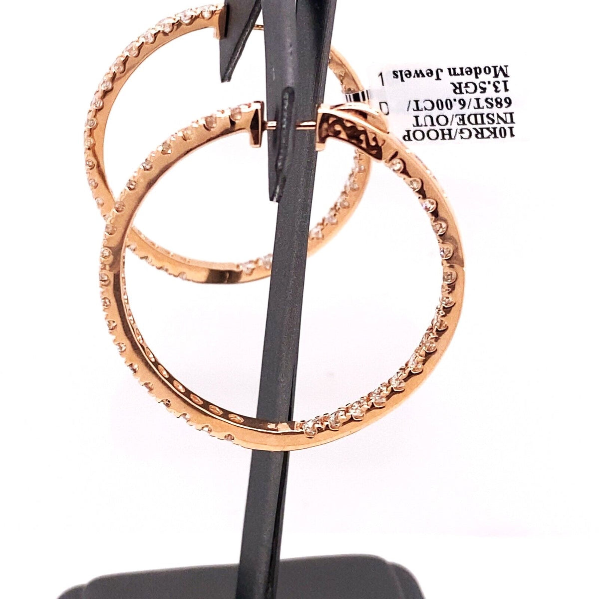 10k Rose Gold 6.00 CT Diamond Inside Out Hoop Earrings, 13.5g, 1.5