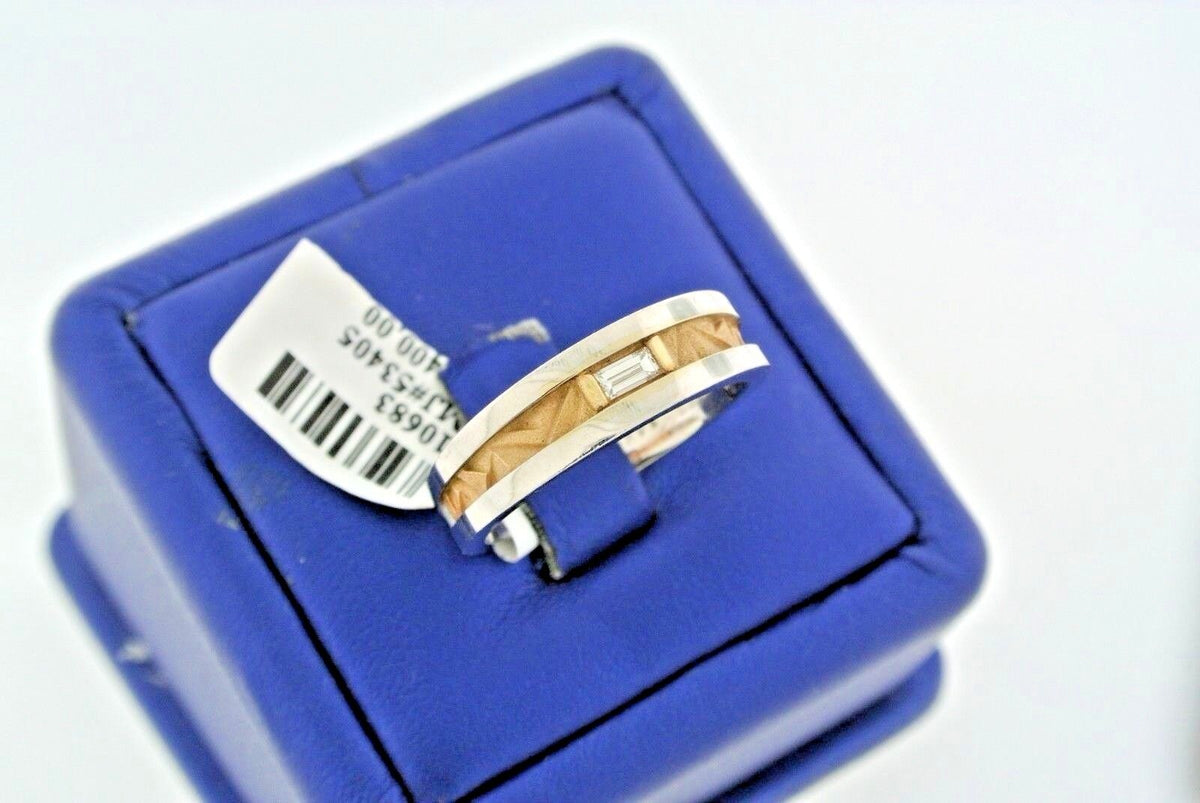 Fancy Design 14k Two Tone Gold Baguette Diamond Men's Band, 7.9, Size9.75