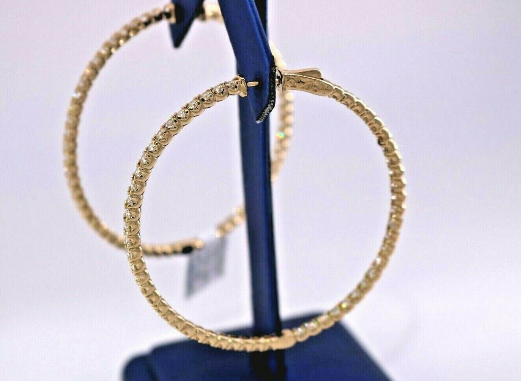 14K Yellow Gold 8.00 CT Diamond Inside Out Hoop Earrings, 18.9gm