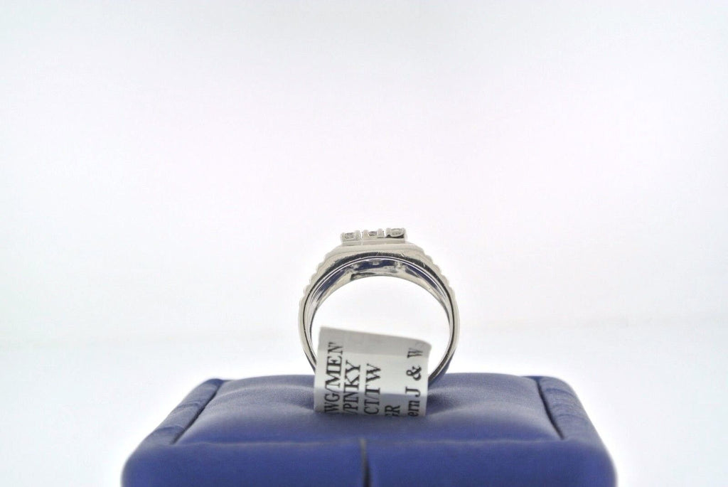 SOLID 14K WHITE GOLD WITH 9 ROUND CUT DIAMONDS 0.50 CT MEN'S PINKY RING