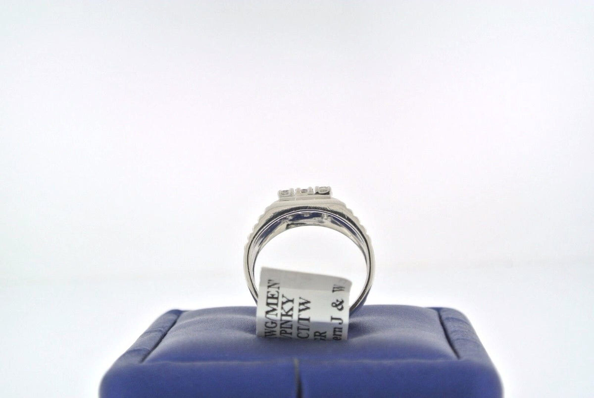 SOLID 14K WHITE GOLD WITH 9 ROUND CUT DIAMONDS 0.50 CT MEN'S PINKY RING