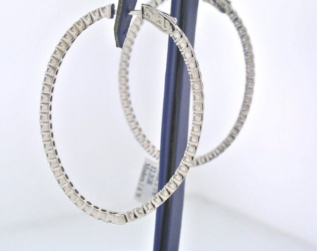 14k White Gold 4.00 CT Diamond Inside Out Oval Hoop Earrings, 12.2gm,