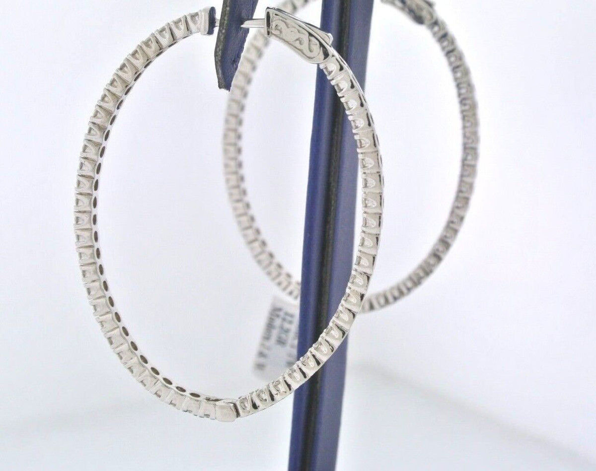 14k White Gold 4.00 CT Diamond Inside Out Oval Hoop Earrings, 12.2gm,