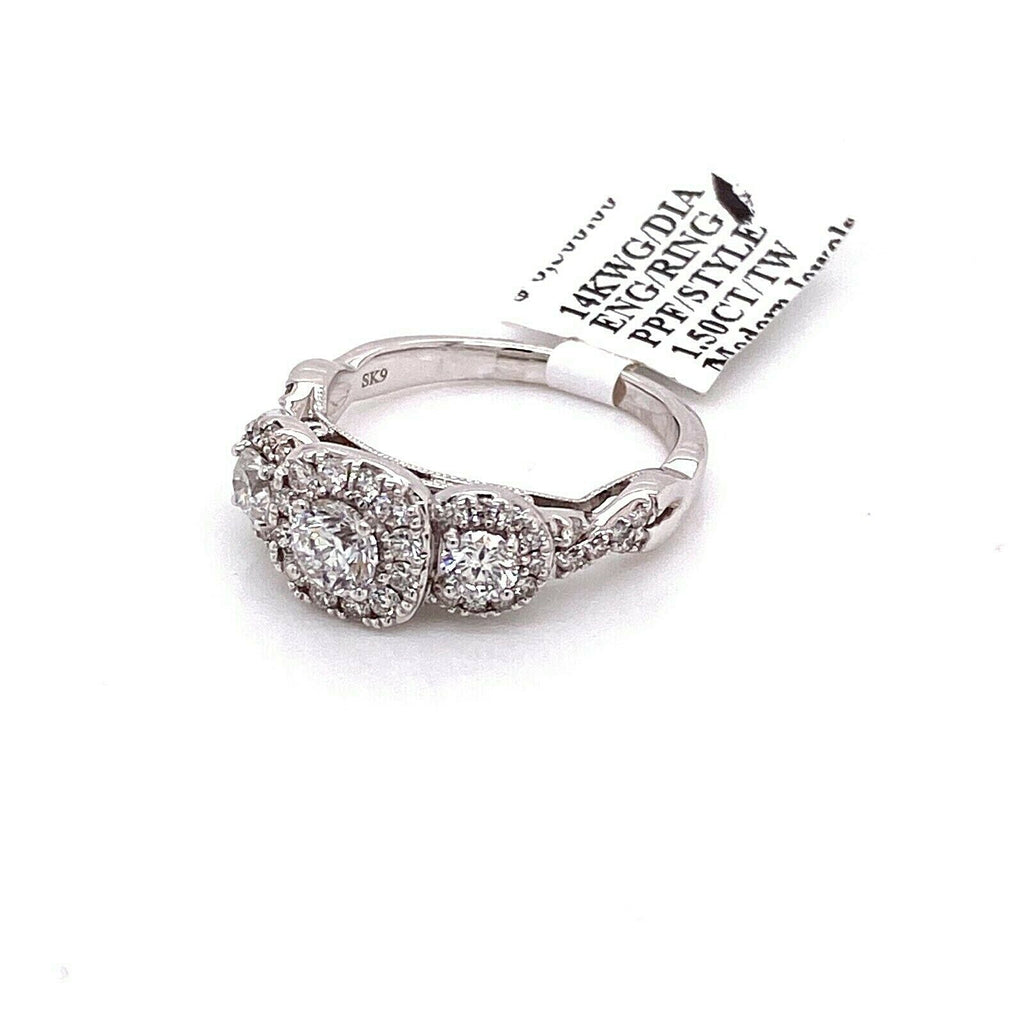 Past Present Future 14k White Gold 1.50 CT Diamond Engagement Ring, 5.6gm