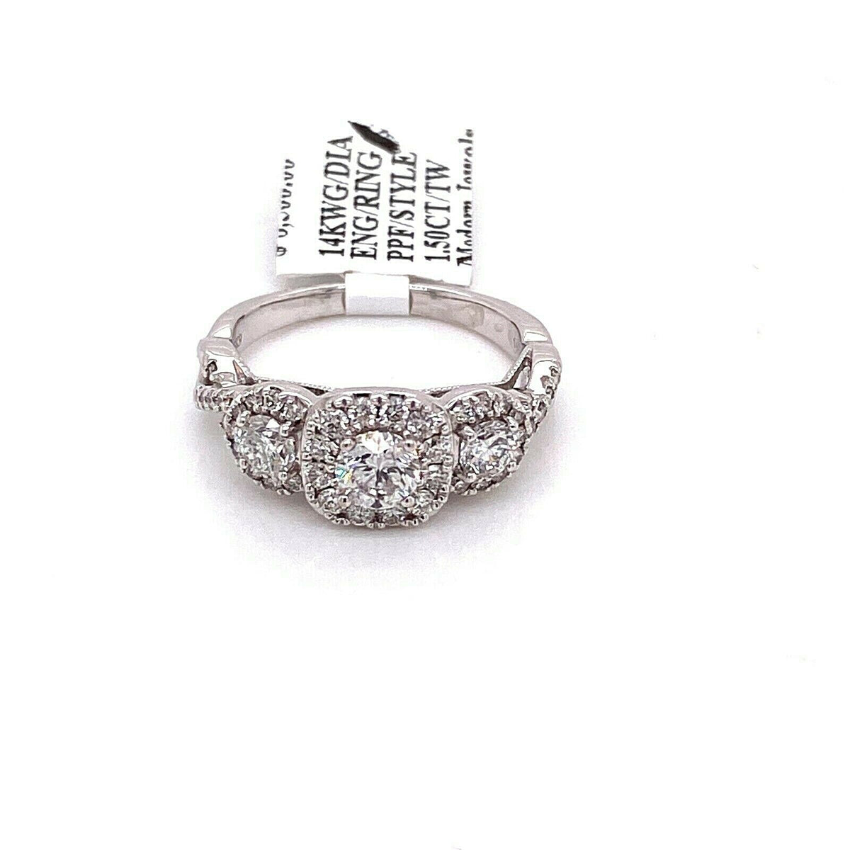 Past Present Future 14k White Gold 1.50 CT Diamond Engagement Ring, 5.6gm