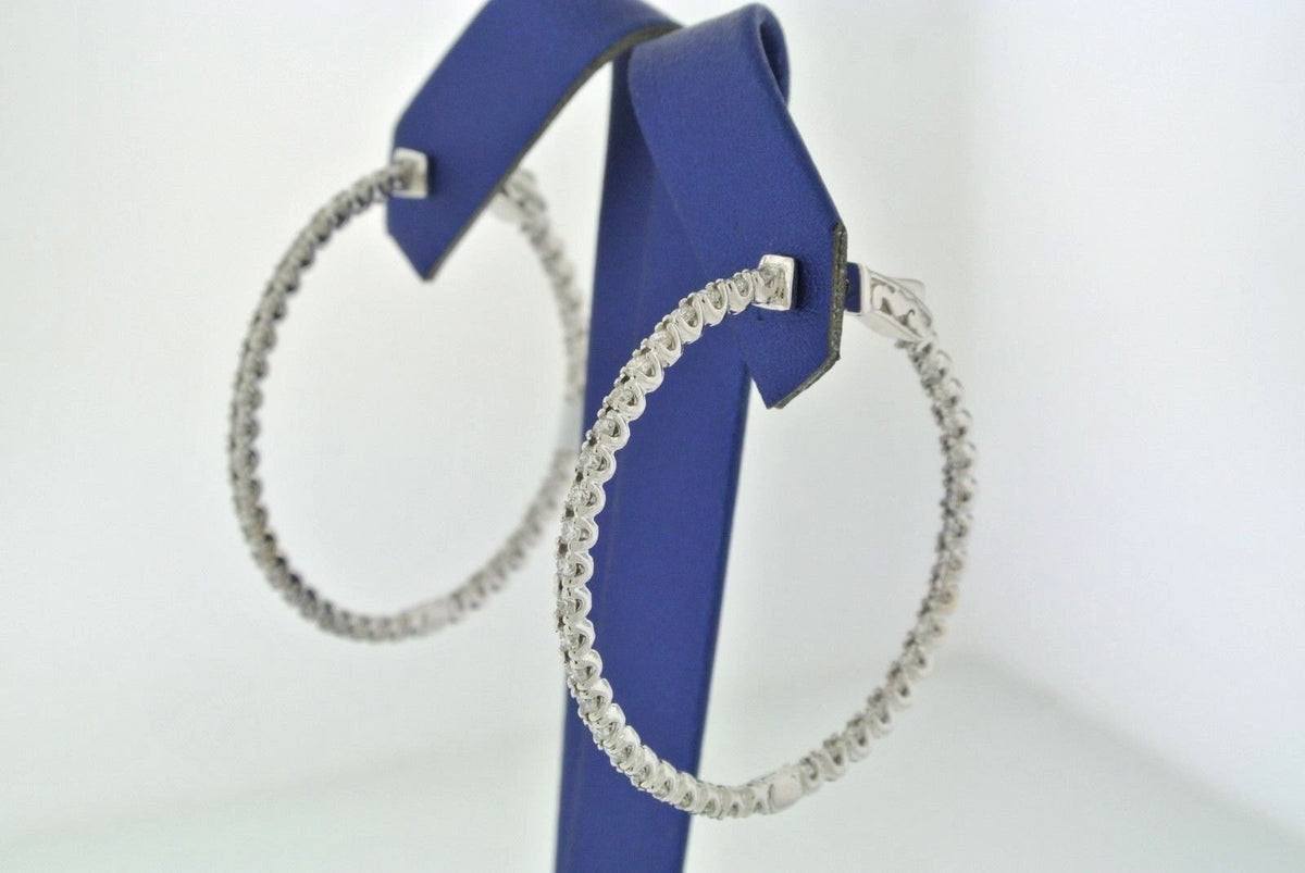 14k White Gold 2.75CT Diamond Inside Out Hoop Earrings, 8.5gm