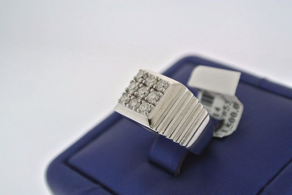 SOLID 14K WHITE GOLD WITH 9 ROUND CUT DIAMONDS 0.50 CT MEN'S PINKY RING
