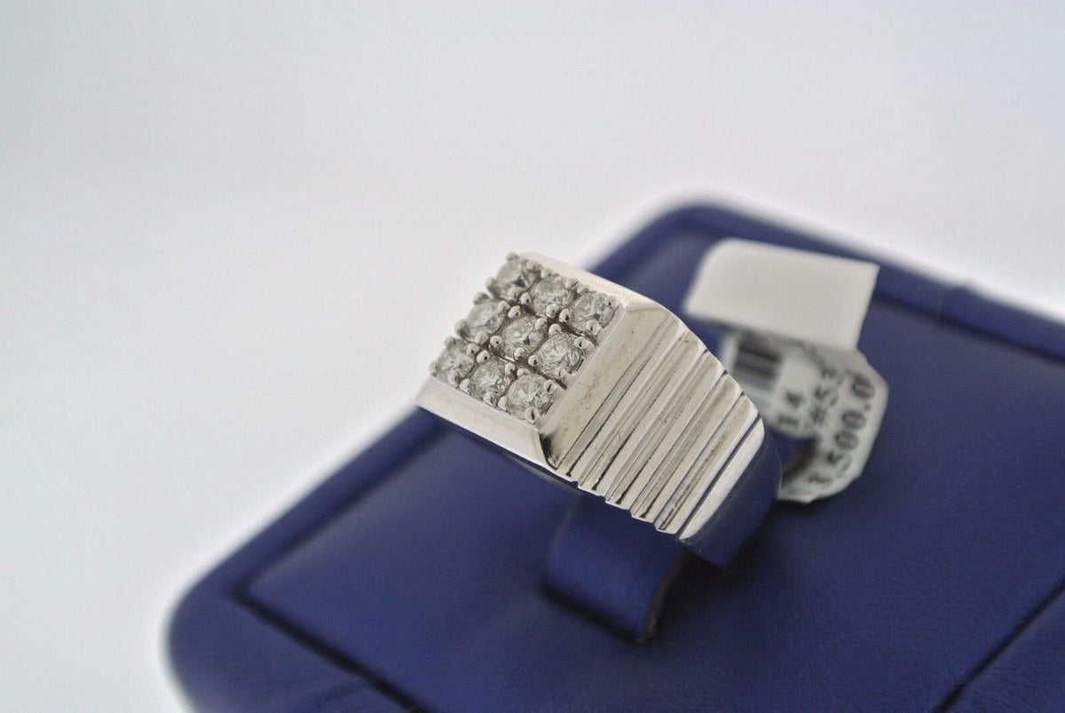 SOLID 14K WHITE GOLD WITH 9 ROUND CUT DIAMONDS 0.50 CT MEN'S PINKY RING