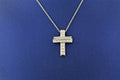 18k White Gold 0.35 CT Diamond Cross Pendant Necklace, 4.9gm, 16.5"