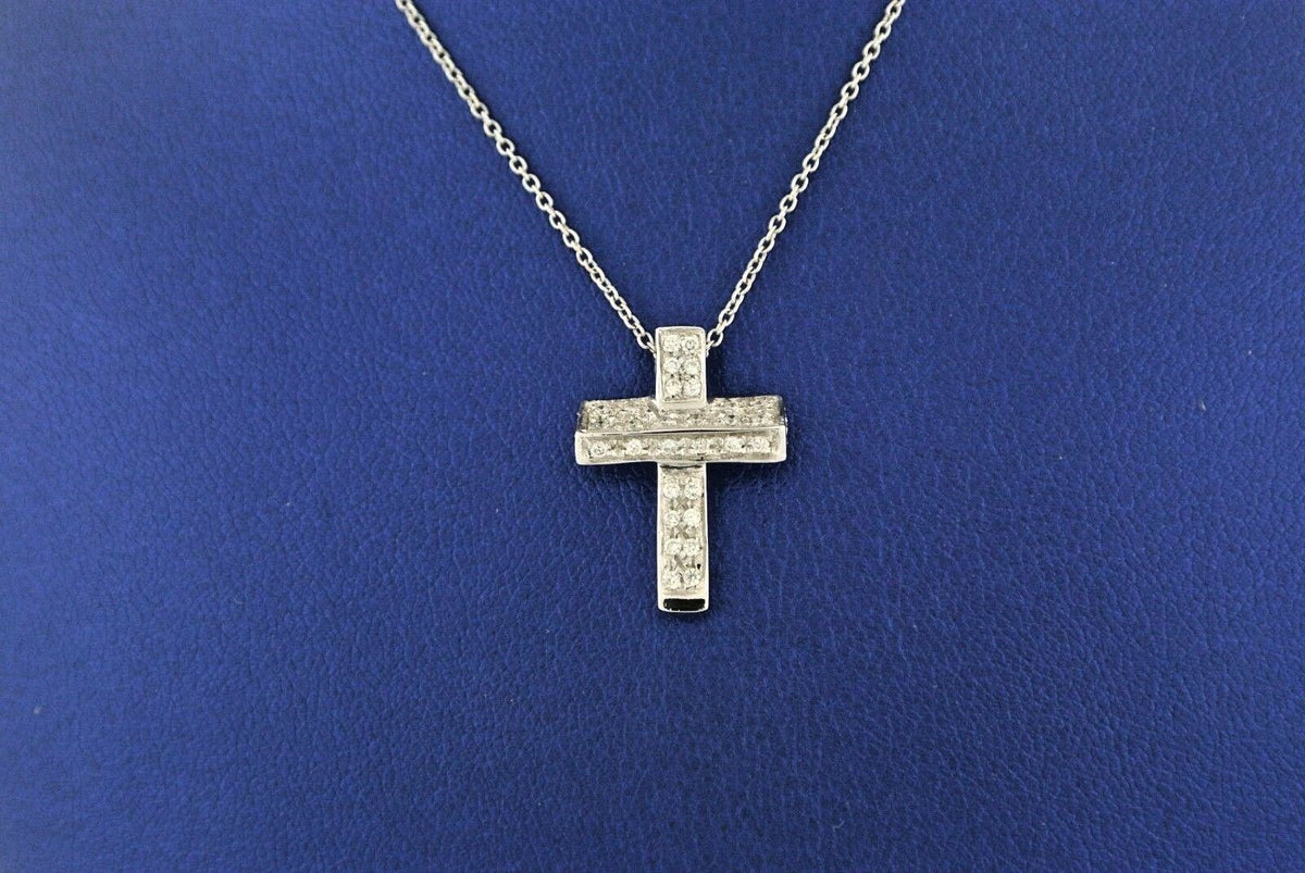 18k White Gold 0.35 CT Diamond Cross Pendant Necklace, 4.9gm, 16.5"