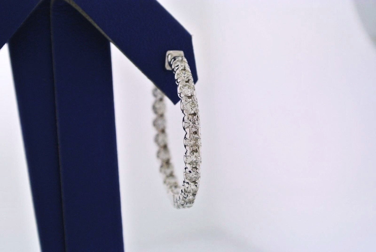 14k White Gold 4.25 CT Diamond Inside Out Hoop Earrings,10.6gm, Diameter 1 1/4"