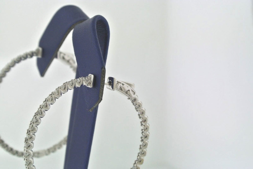 14k White Gold 2.75CT Diamond Inside Out Hoop Earrings, 8.5gm