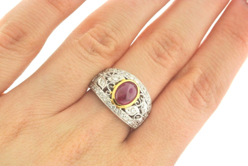 VINTAGE STYLE 18K TWO TONE 2.00 CT RUBY & DIAMOND LADIES RING