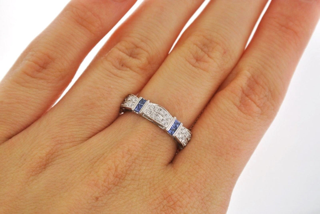 14k White Gold 1.25 CT Sapphire & Diamond Band, 4gm