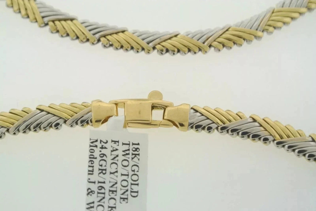 Fancy 18k Two-Tone Gold Necklace, 24.6gm, 16 Inches, S103204