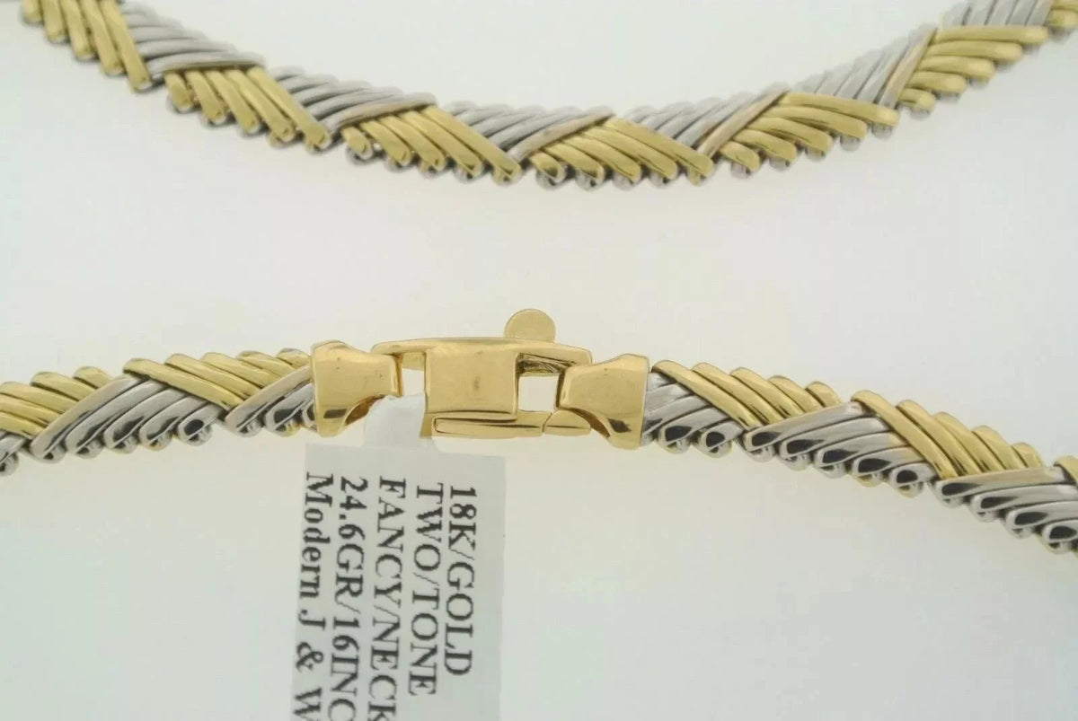 Fancy 18k Two-Tone Gold Necklace, 24.6gm, 16 Inches, S103204