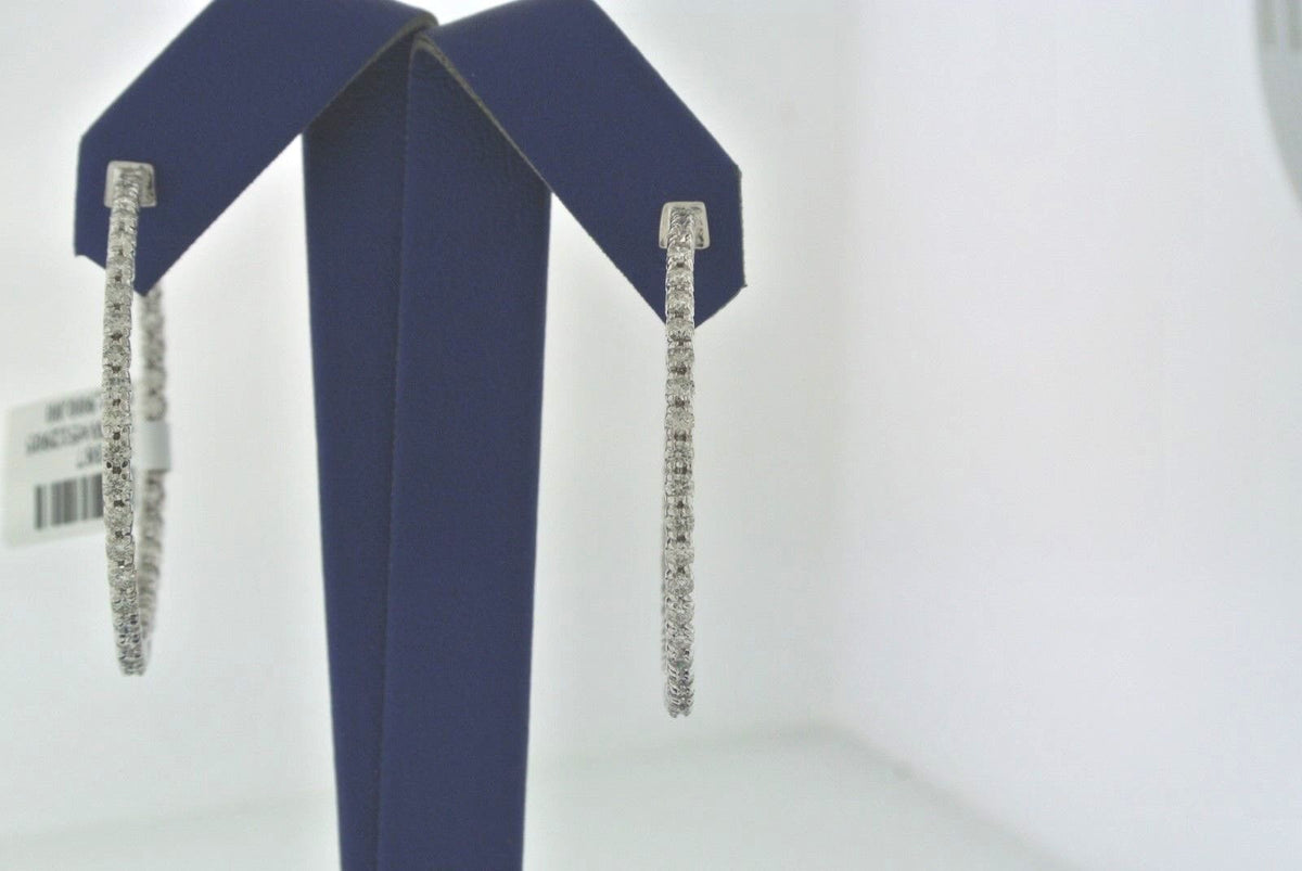 14k White Gold 2.75CT Diamond Inside Out Hoop Earrings, 8.5gm