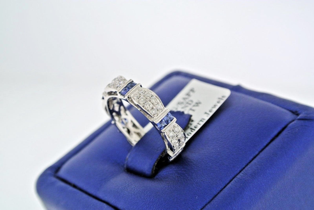 14k White Gold 1.25 CT Sapphire & Diamond Band, 4gm