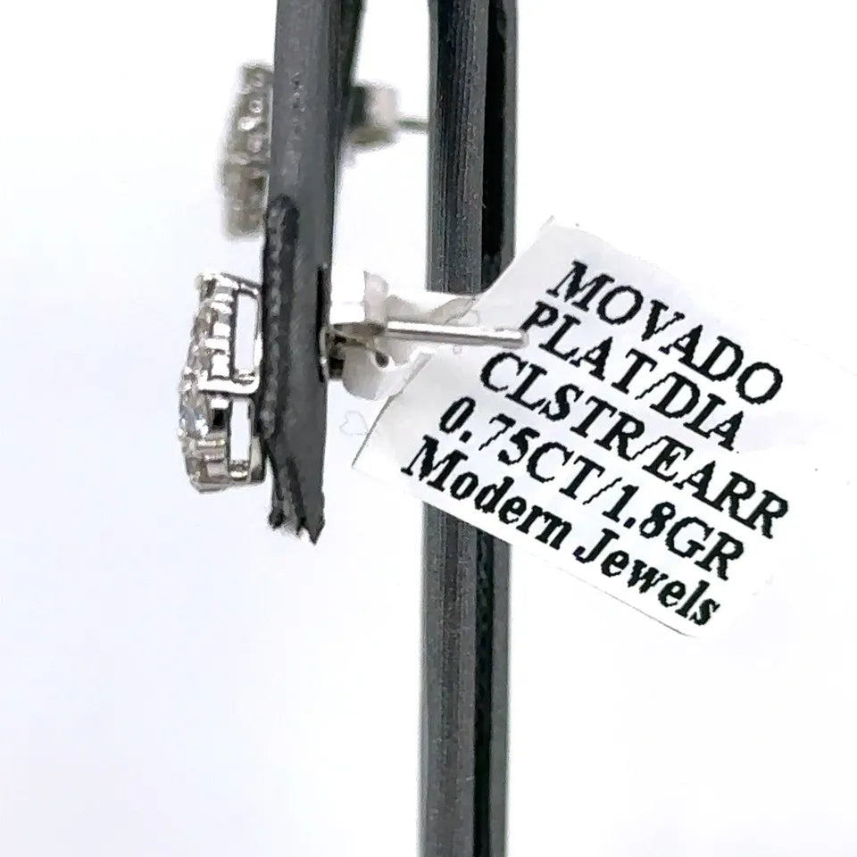 Movado Platinum 0.75 CT Diamond Cluster Pear Shape Stud Earrings, 1.8g, S15627