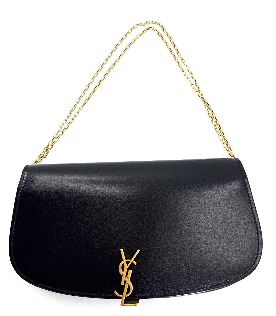 Saint Laurent Voltaire YSL Monogram Wallet on Chain in Grained Leather